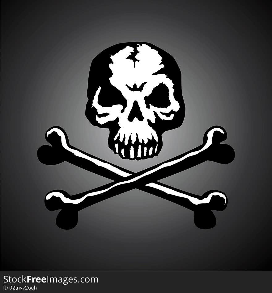 Illustration of a skull with two bones on a dark background