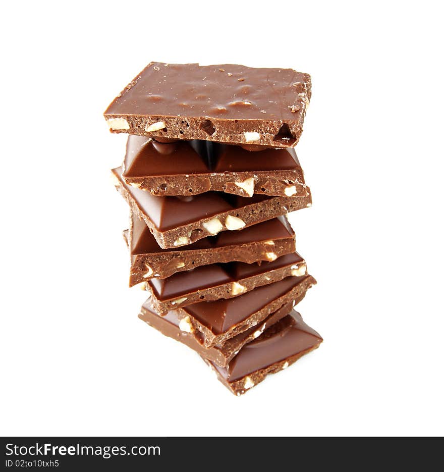 Chocolate with nuts isolated