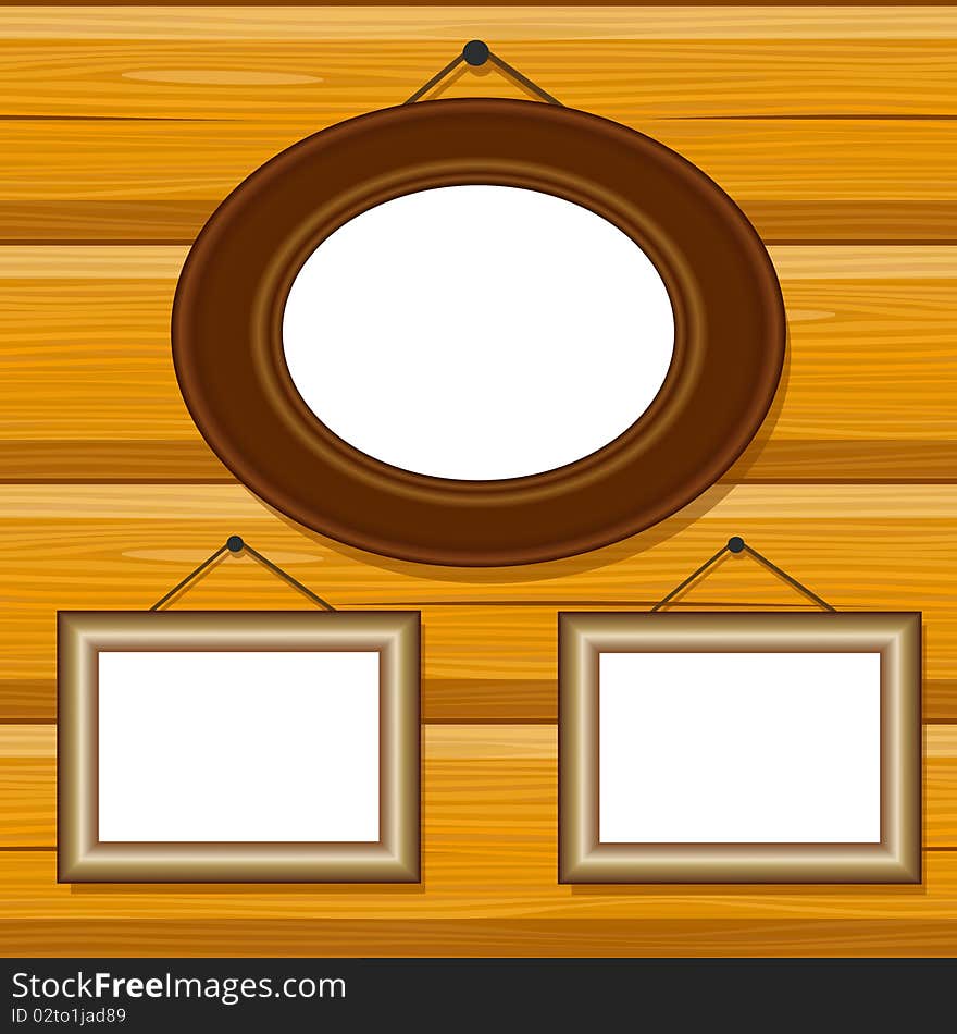 Frames on wooden blockhouse wall pattern. Frames on wooden blockhouse wall pattern