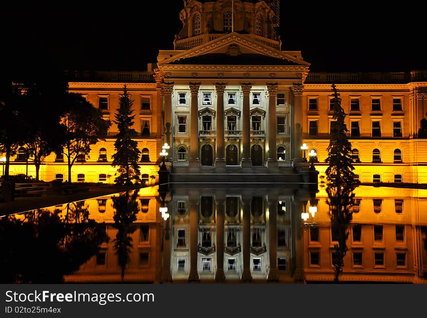 These are the Parliment buildings reflecting off of water.