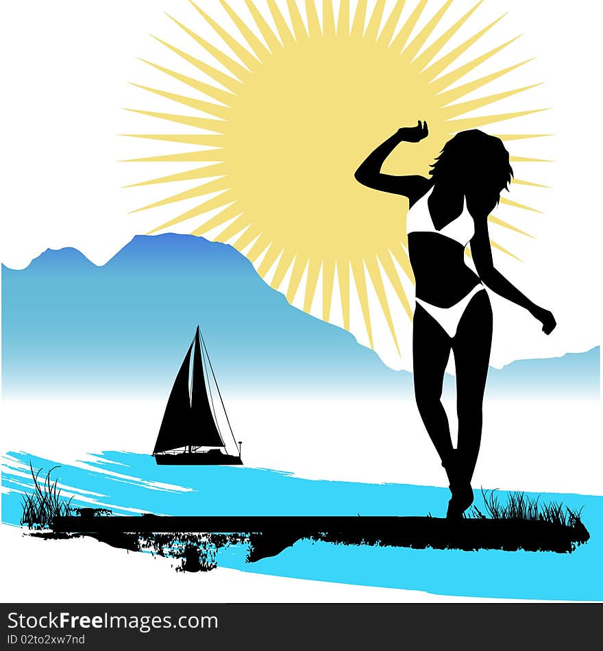 Bikini girl with holiday vector background