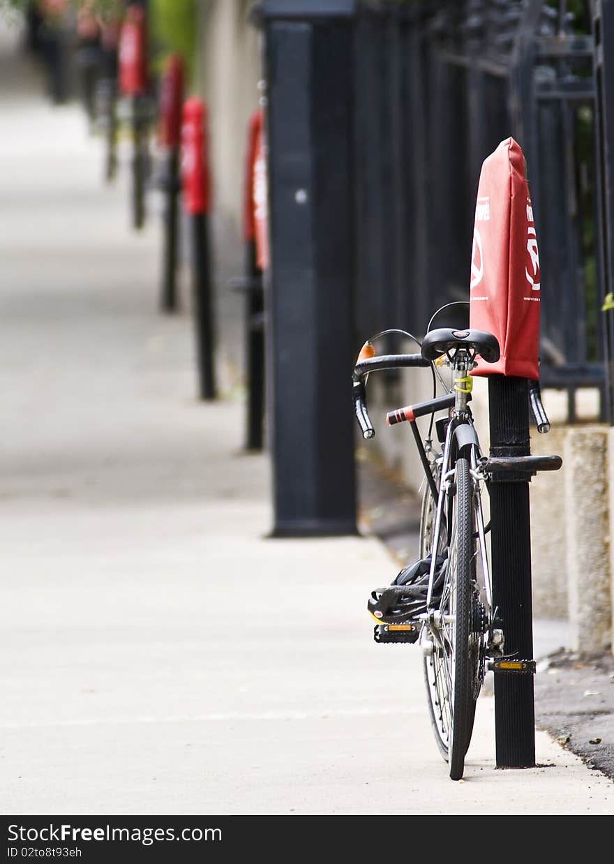 Bike parked in a street