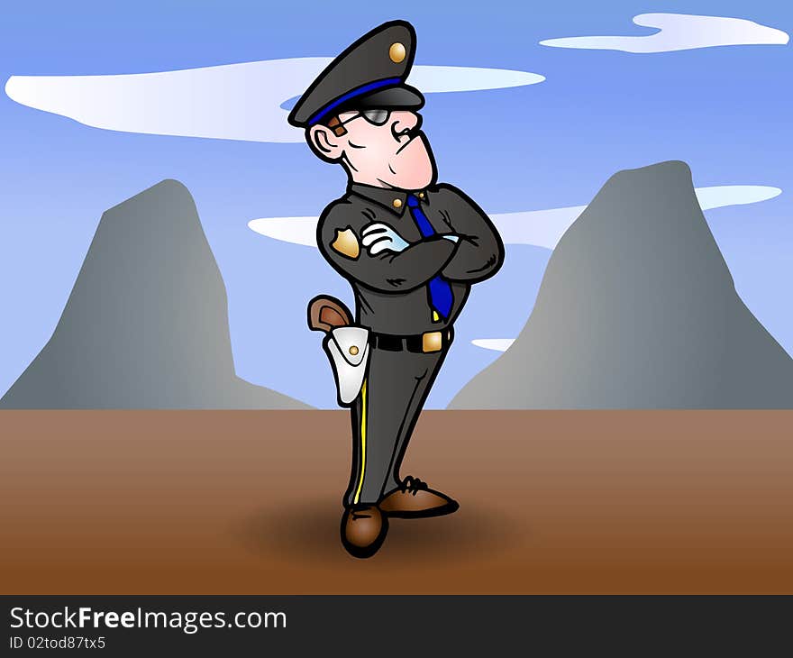 This illustration that I created depicts a policeman figure on nature background. This illustration that I created depicts a policeman figure on nature background