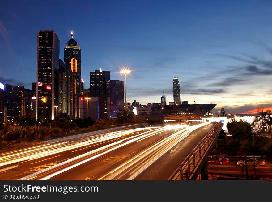 Traffic in Hong Kong during sunset