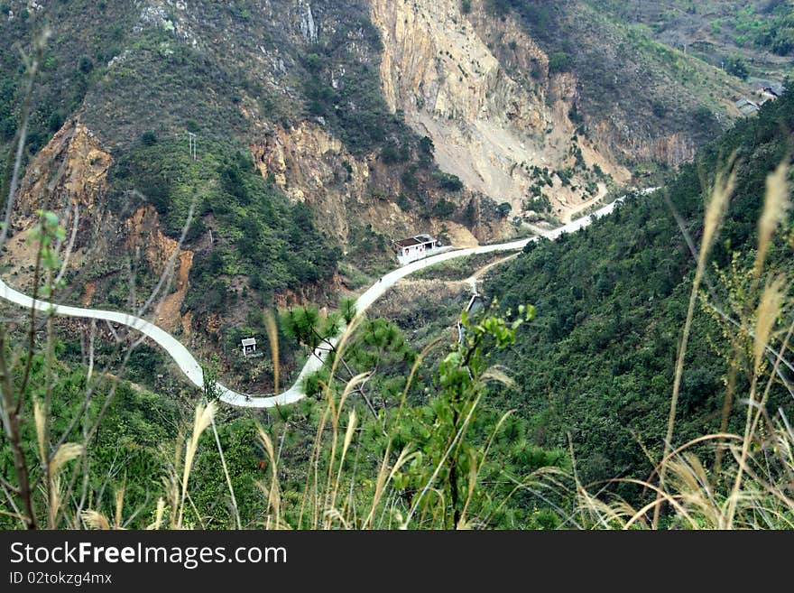 Mountain landscape with difficult road of Guangdong.