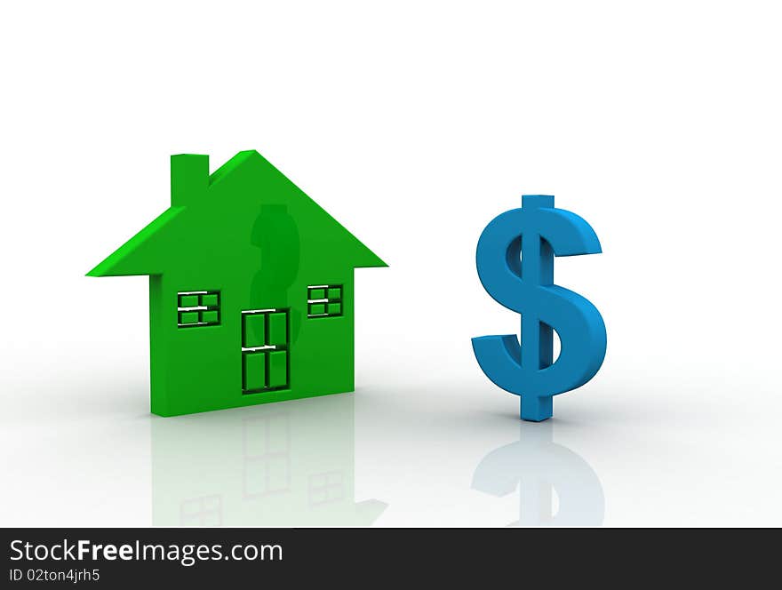 Dollar symbol with house sign white background