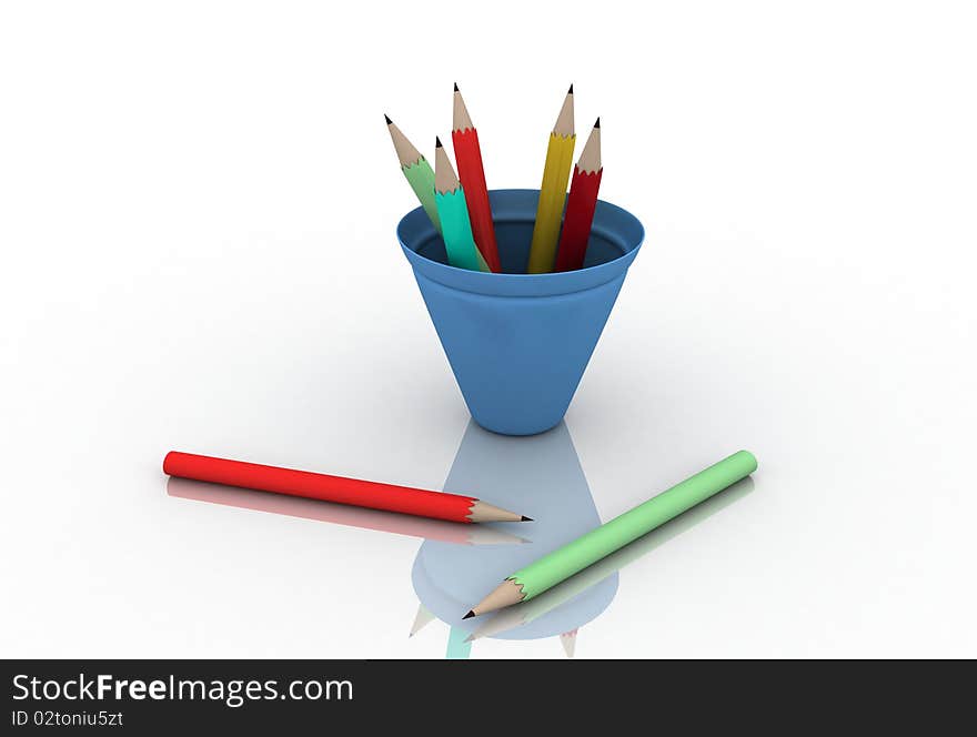 3D pencils on  white background