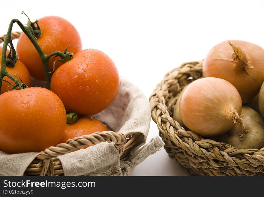 Tomatoes and potatoes with onion. Tomatoes and potatoes with onion