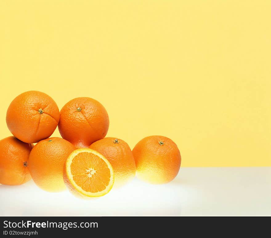 Oranges on a white background