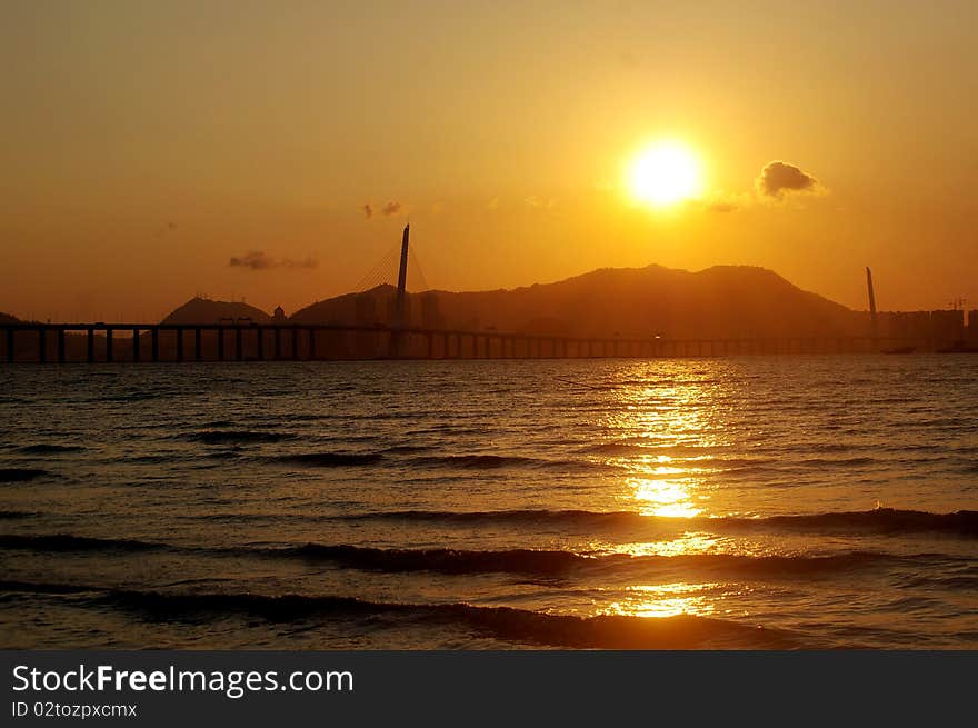 Beautiful sunset along seashore in Hong Kong. Beautiful sunset along seashore in Hong Kong.