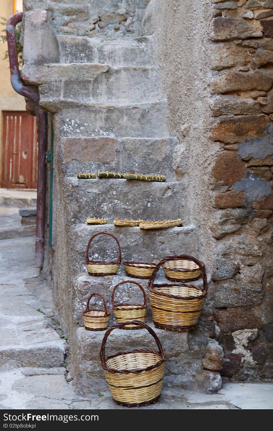 Traditional wicker handmade baskets at the market. Traditional wicker handmade baskets at the market