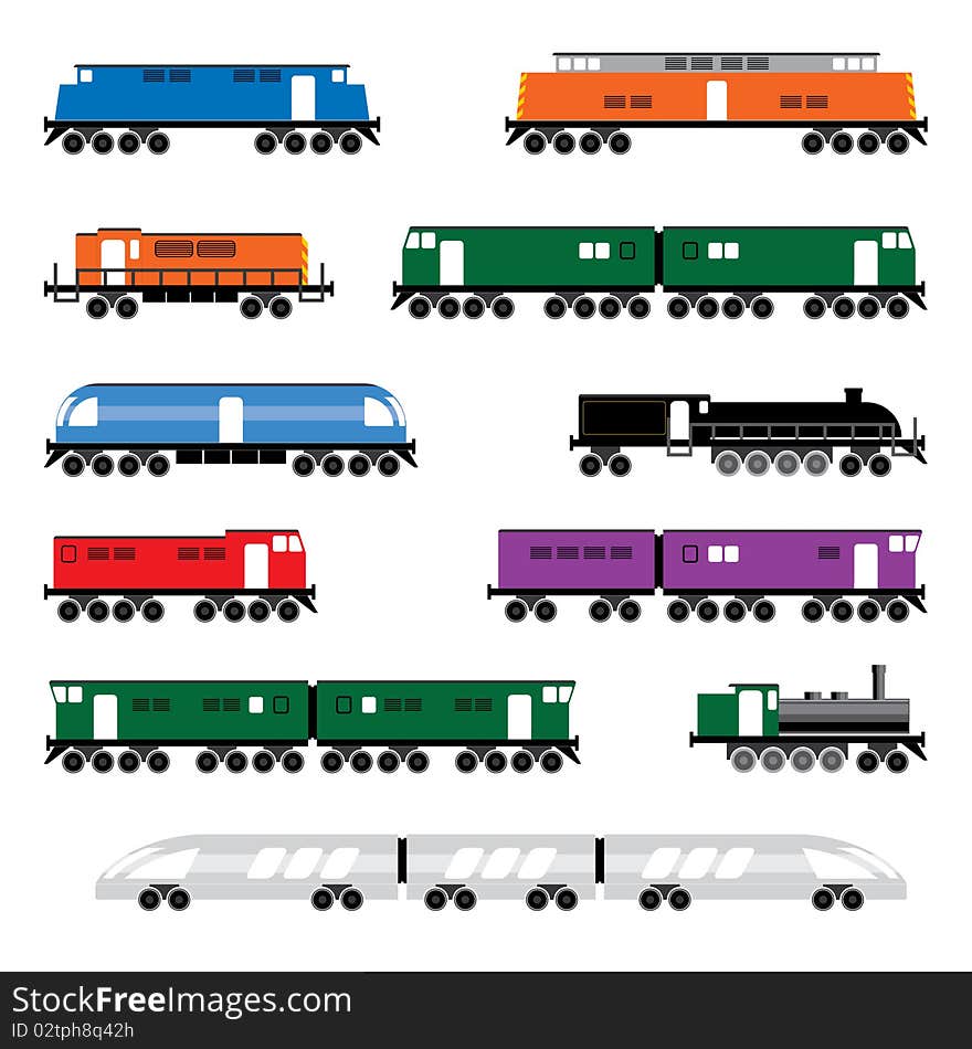 Colored locomotive symbol set, illustration, design elements. Colored locomotive symbol set, illustration, design elements