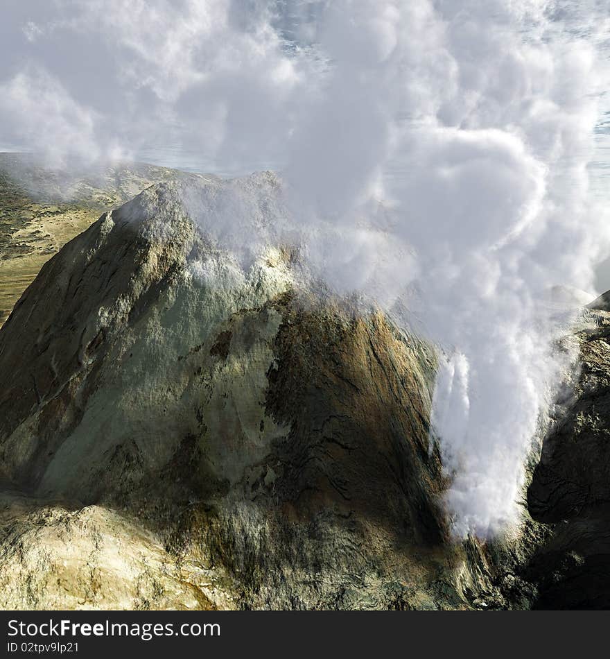 Volcanic crater with steam coming out. Volcanic crater with steam coming out