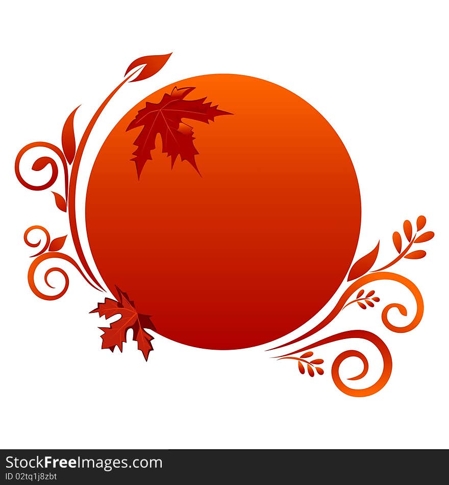 Round Colorful Banner with Autumnal Floral Element