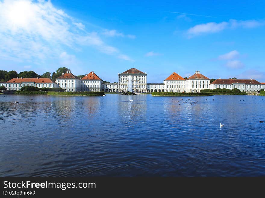 Nymphenburg with lake and blue sky, Munich