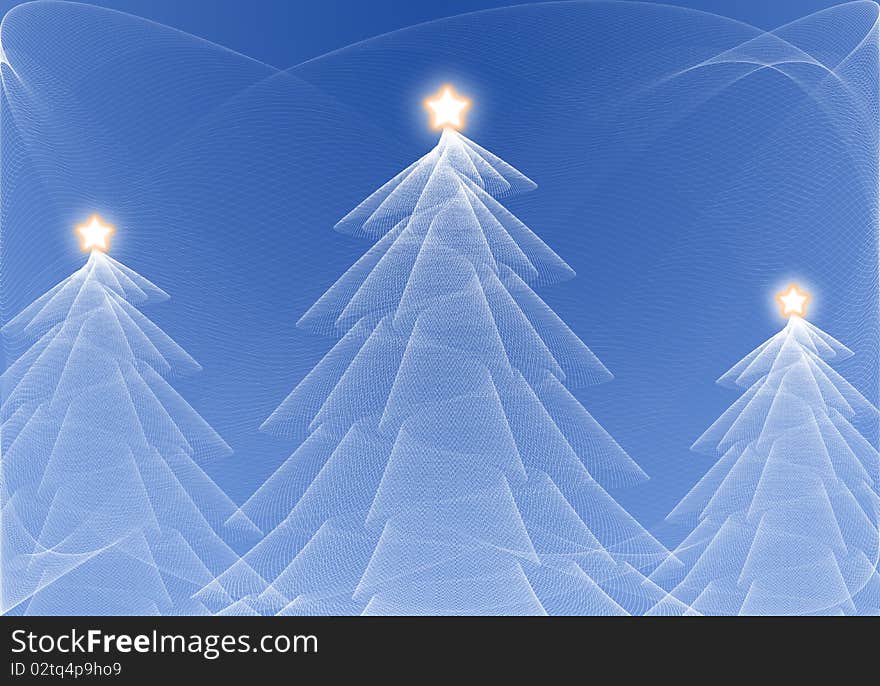 Abstract christmas tree with shining star on blue background