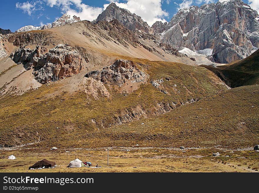 The tent under the mountain. The tent under the mountain.