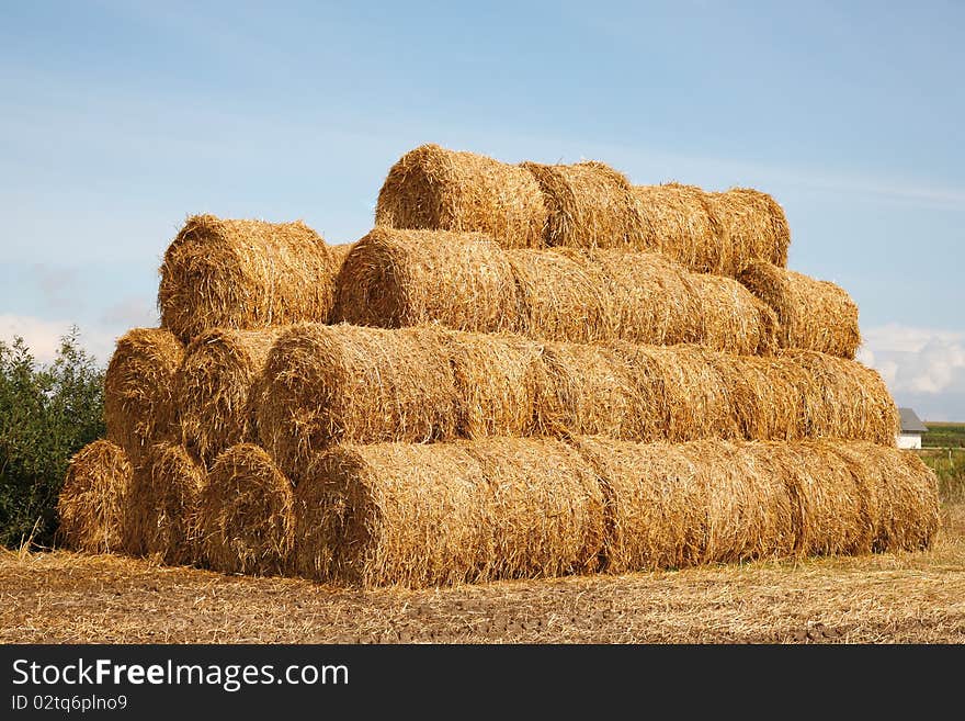 Golden stack of straw bales. Golden stack of straw bales