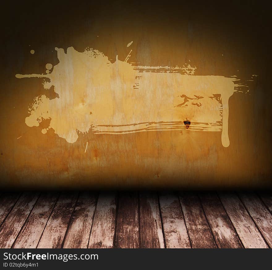 Wooden grunge interior with splash frame