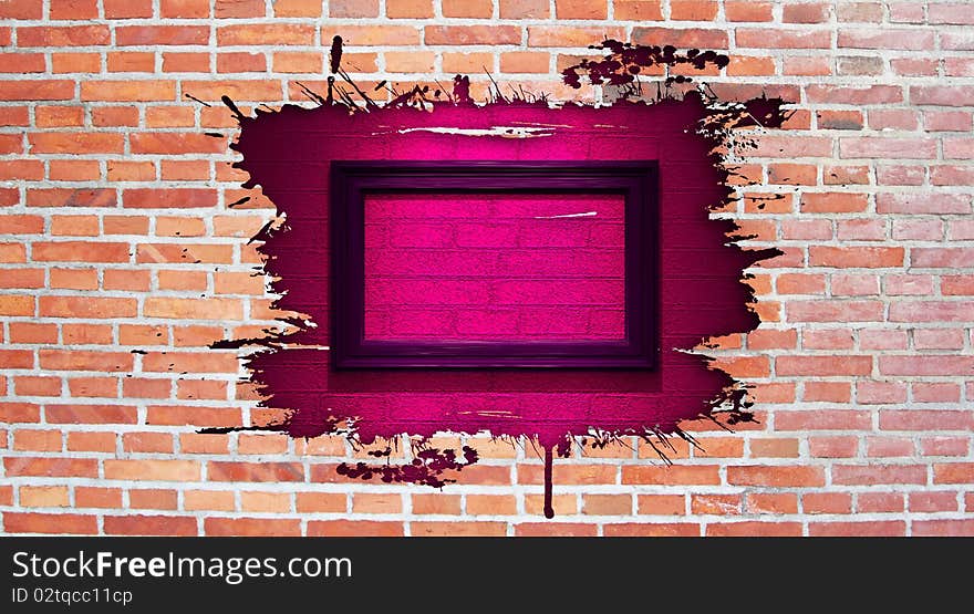 Old brick wall with pink splash hole