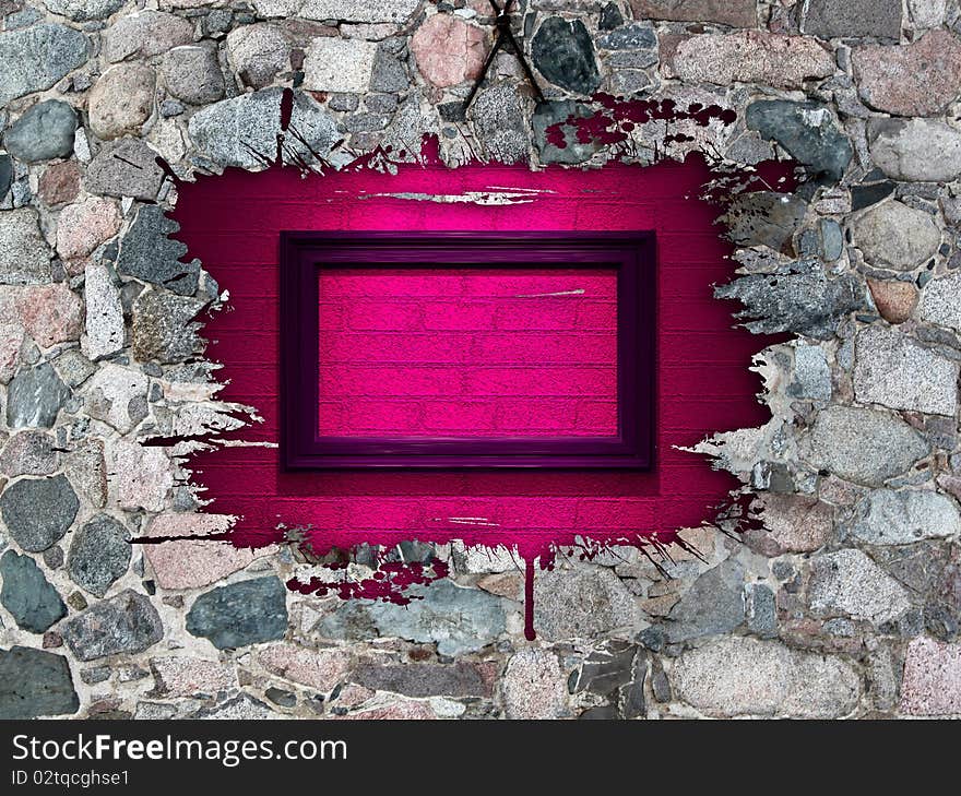 Stone wall with pink splash hole. Stone wall with pink splash hole