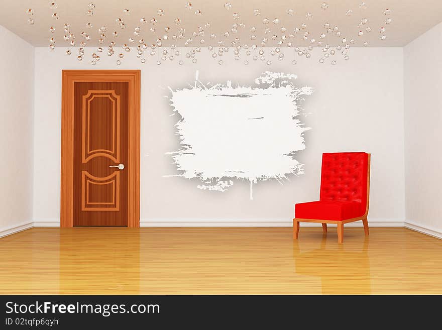 Room with splash frame, door and red chair. Room with splash frame, door and red chair