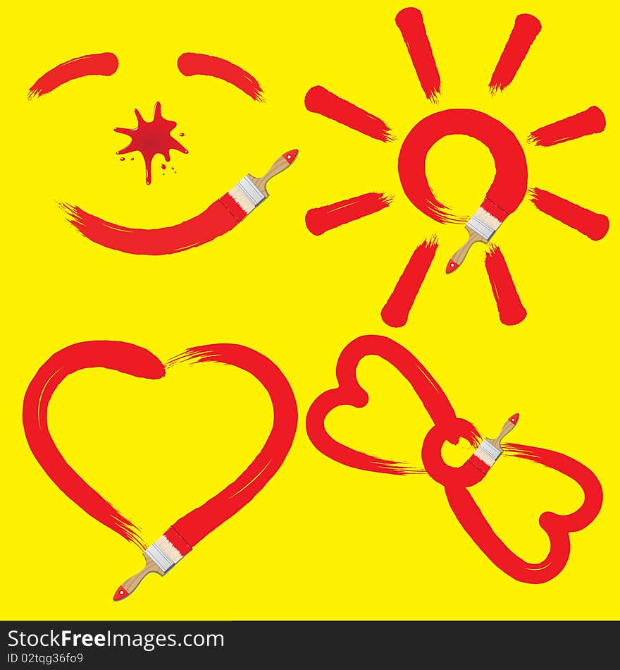 Vector illustration of the sun, smiles, hearts and bow. Vector illustration of the sun, smiles, hearts and bow