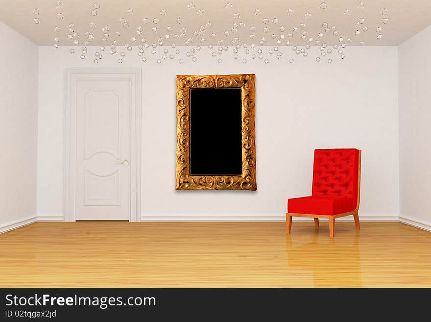 Room With Door, Red Chair And Frame