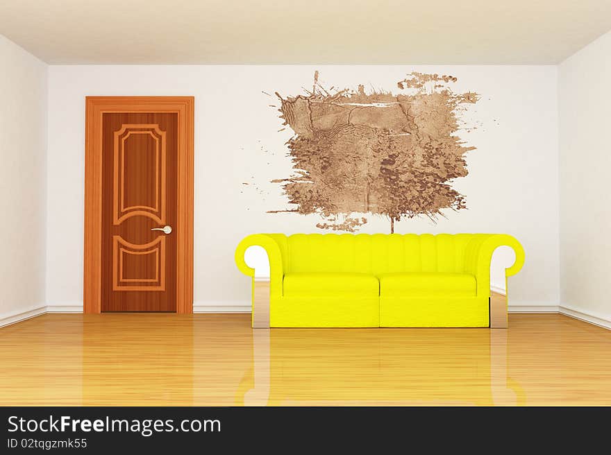 Room With Yellow Couch And Splash Hole