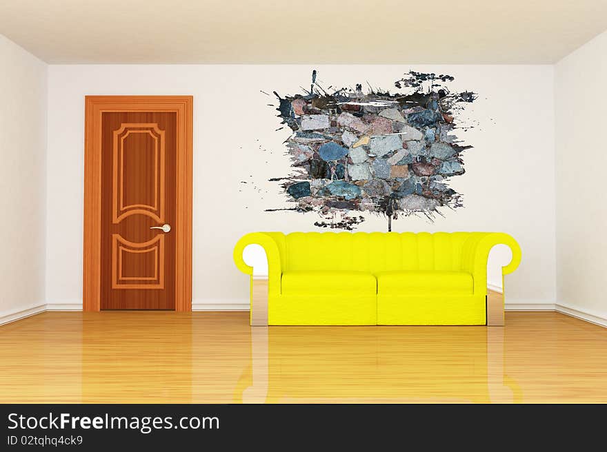 Room With Yellow Couch And Splash Hole