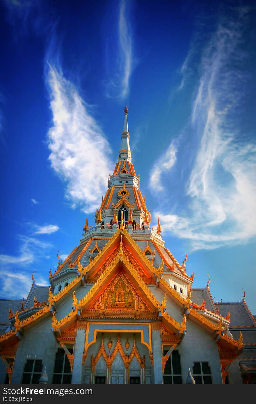 Thai temple and blue sky