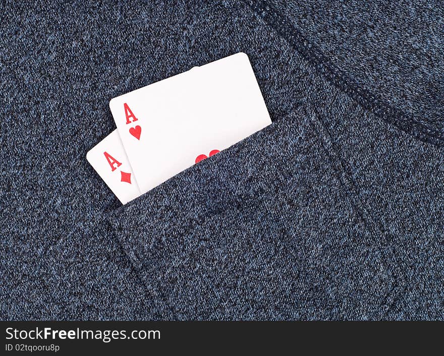 Two aces in shirt front pocket for success concepts and gambling. Two aces in shirt front pocket for success concepts and gambling