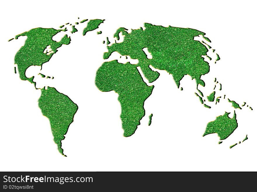 Green grass world map isolated on white