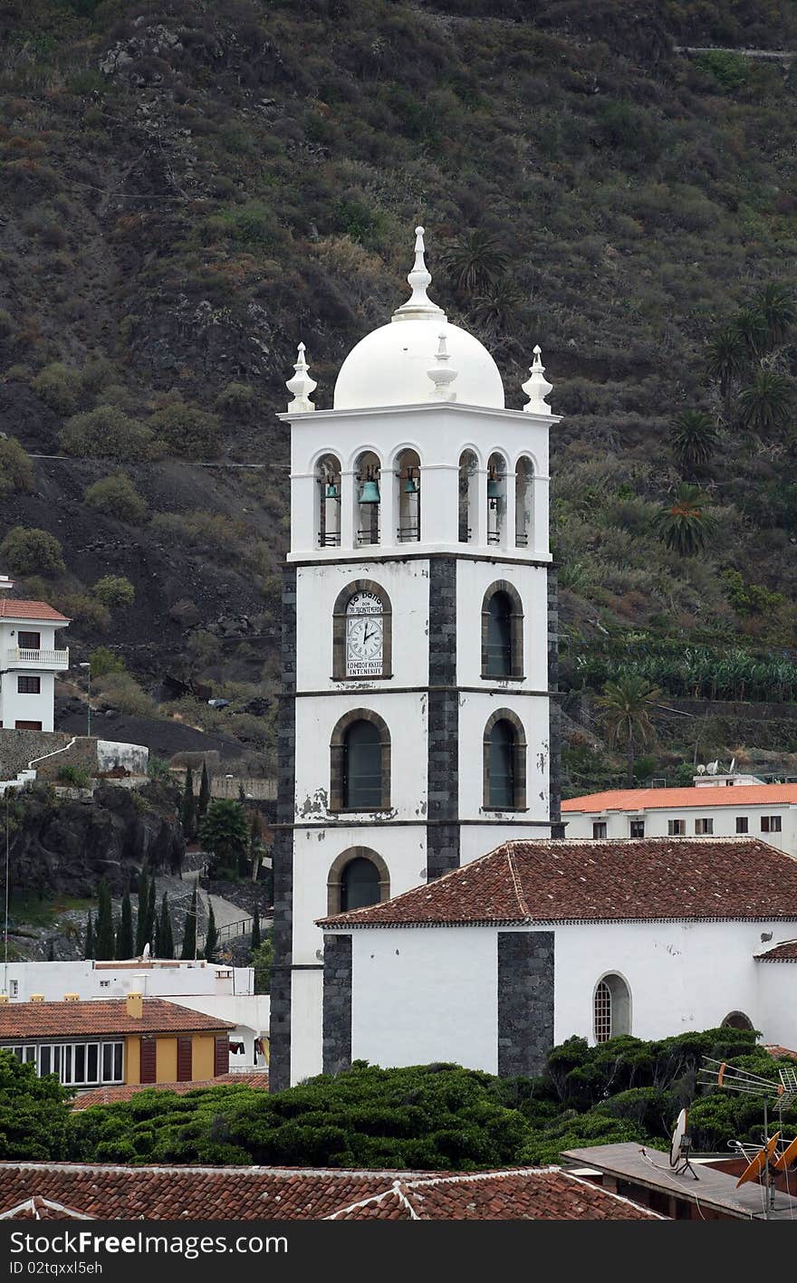 Panorama with church tower in Garachico on Canary island Tenerife. Panorama with church tower in Garachico on Canary island Tenerife