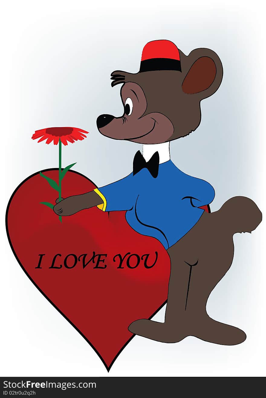 Bear with flowers and heart with i love you text