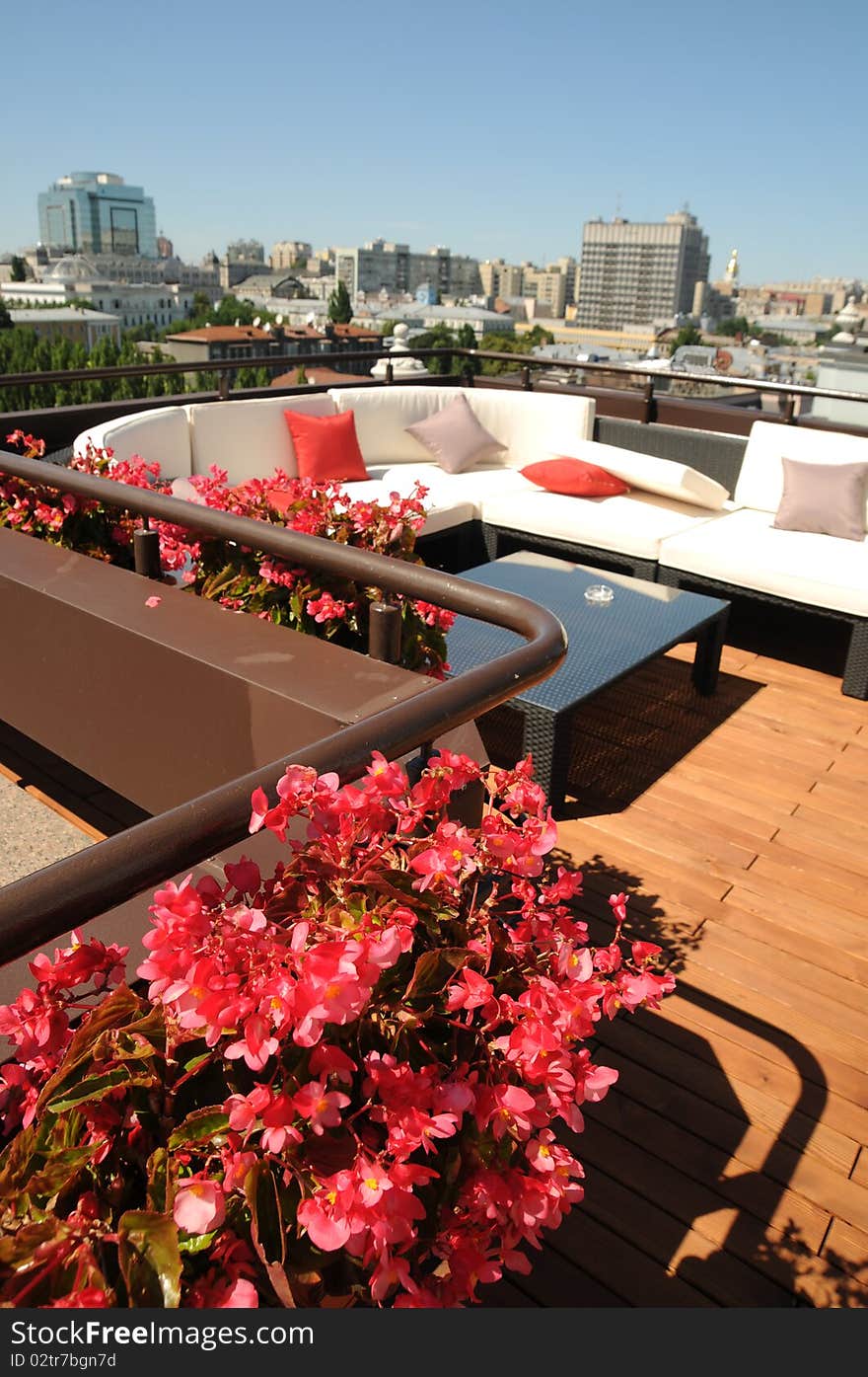 Terrace of cafe on roof of building in center of Kyiv. Terrace of cafe on roof of building in center of Kyiv