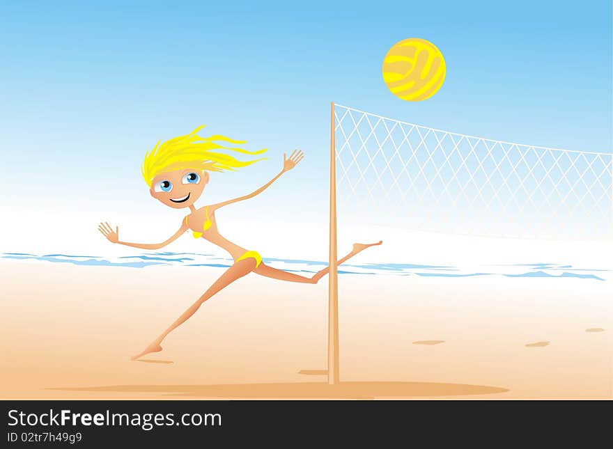 An illustration of a beautiful young girl on the beach