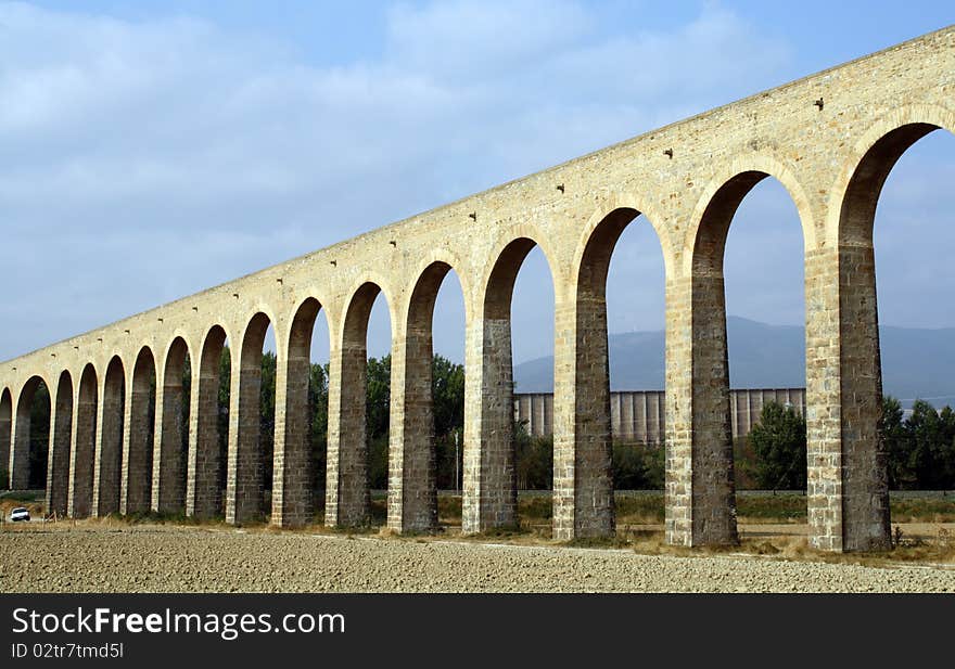 Noain's former Roman aqueduct also called bridge of hundred eyes. Noain's former Roman aqueduct also called bridge of hundred eyes.