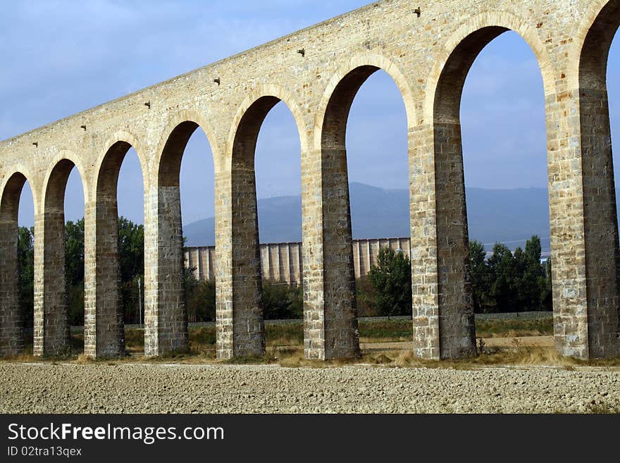 Noain's former Roman aqueduct also called bridge of hundred eyes. Noain's former Roman aqueduct also called bridge of hundred eyes.