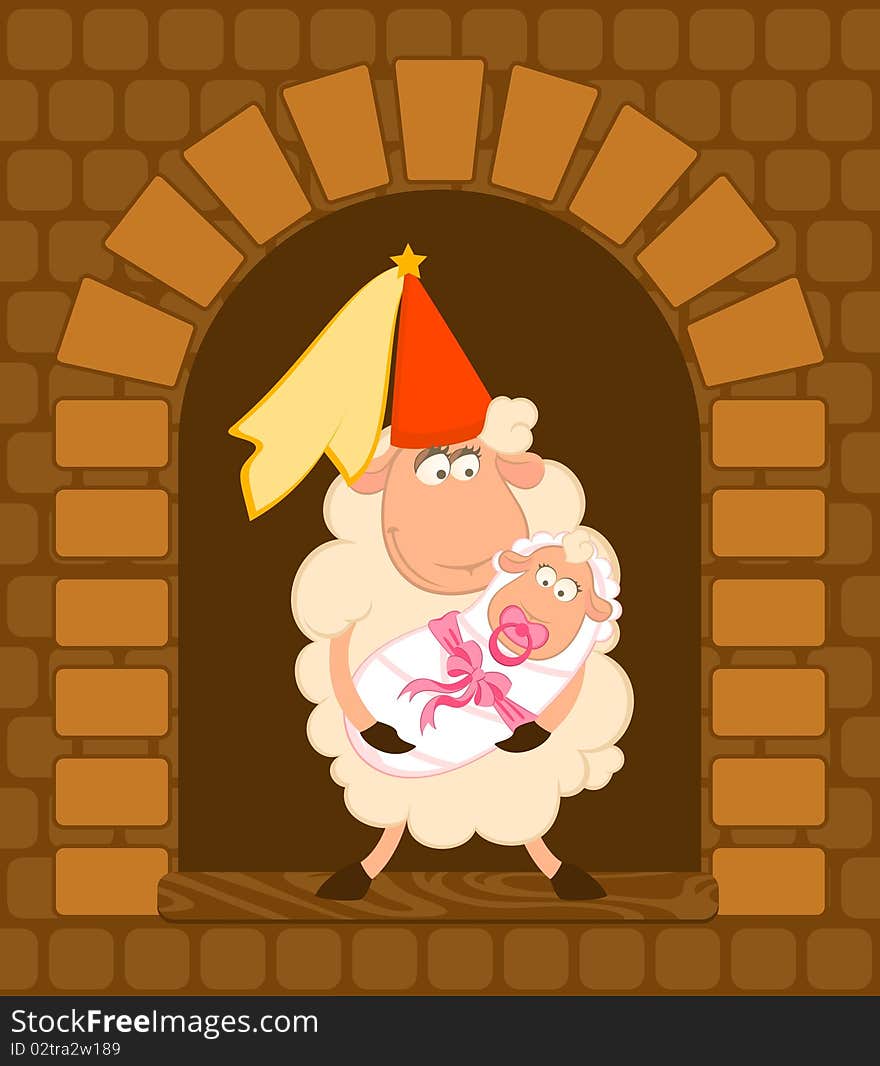 princess with baby on a medieval lock background