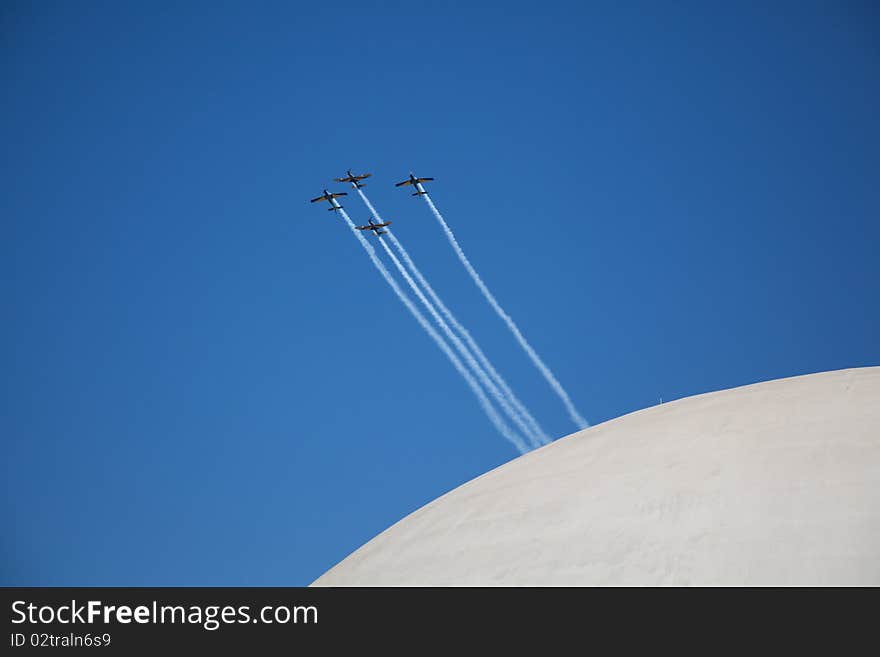 Airshow formation flying stunt planes. Airshow formation flying stunt planes