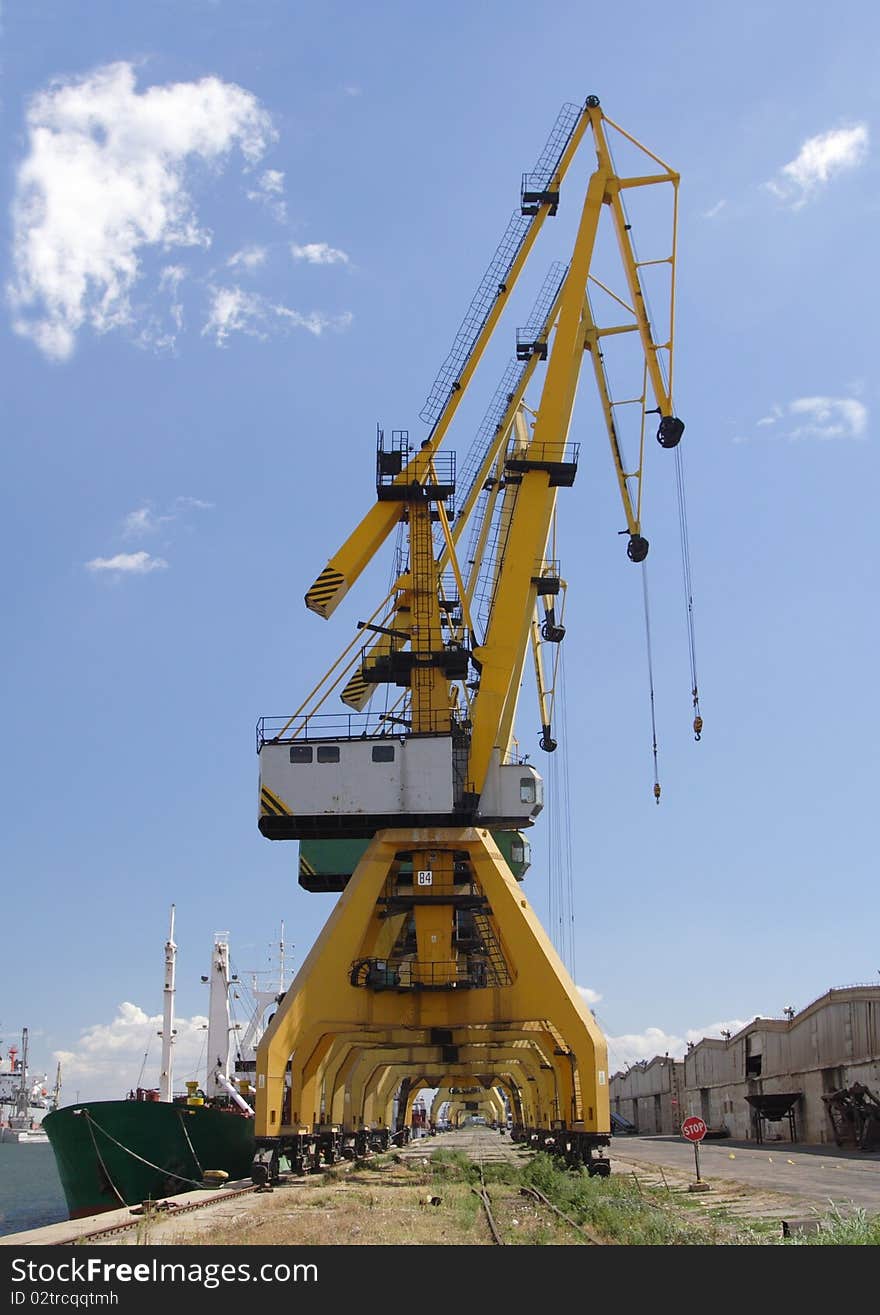 Docked harbour cranes