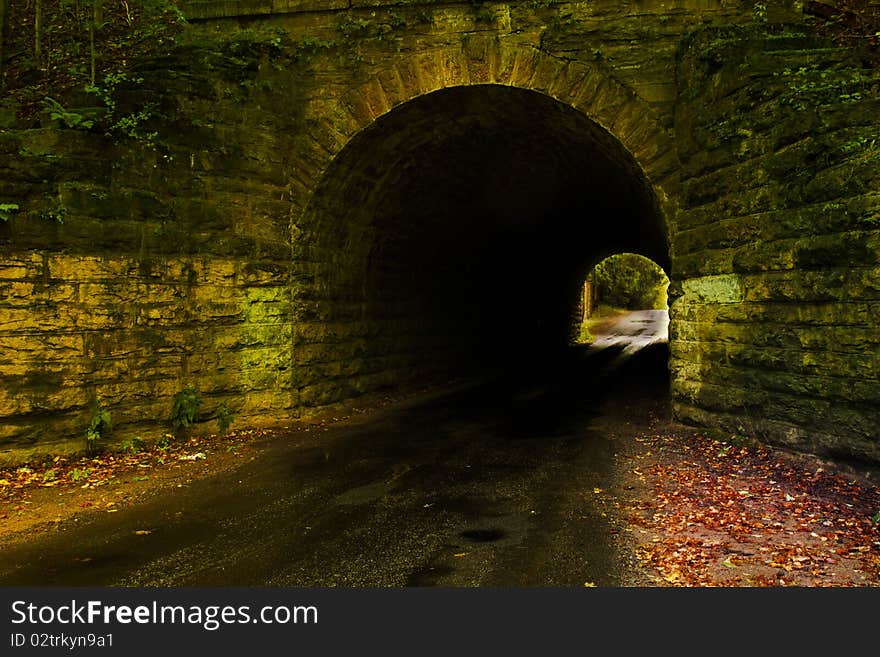 Old road tunnel on a late fall day