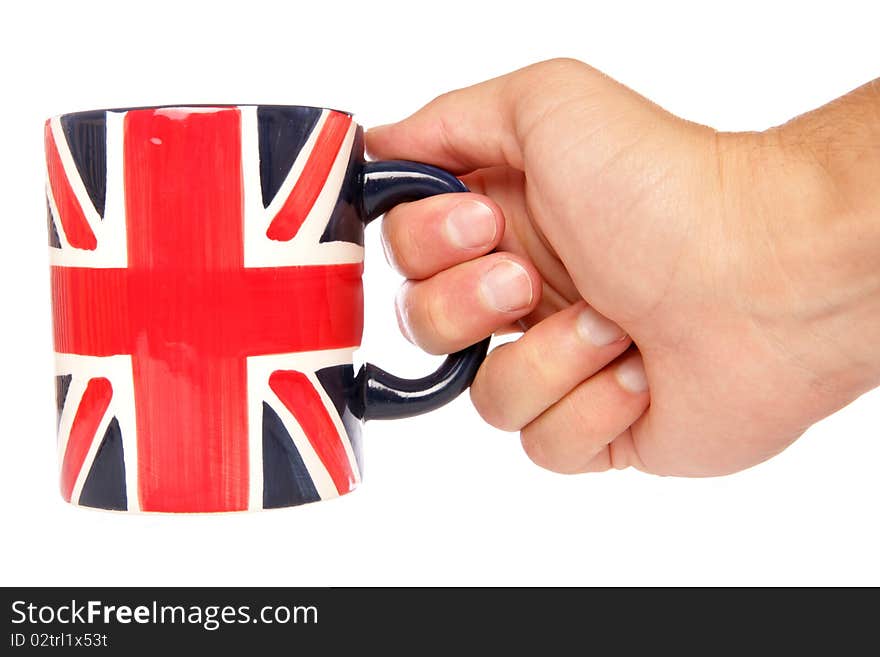 Hand holding british mug