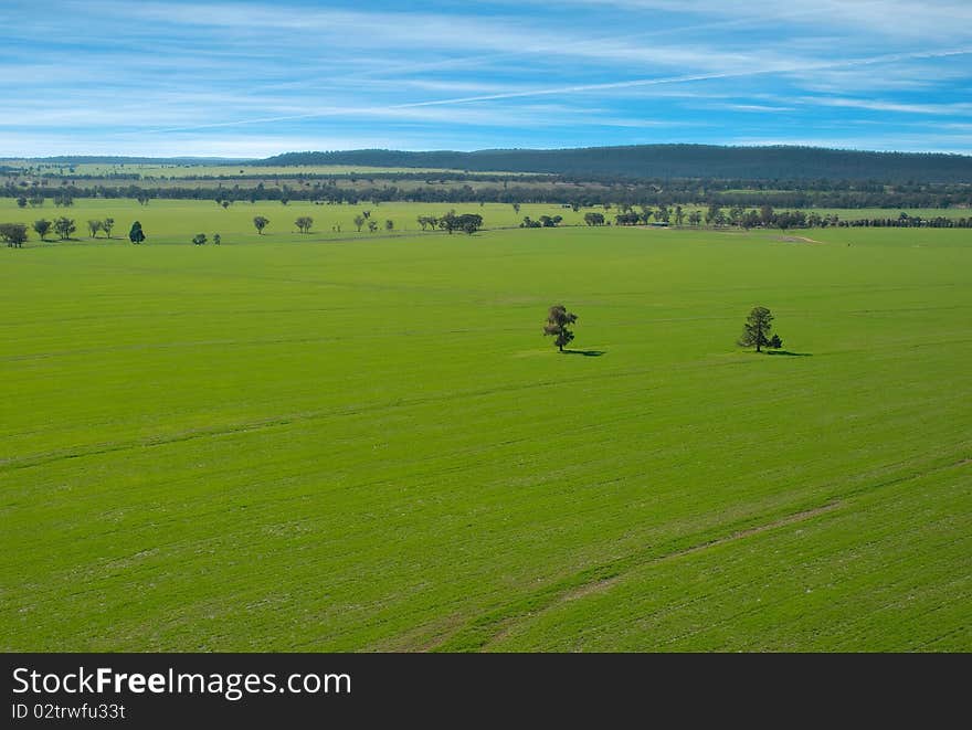 A  landscape over looking a farm