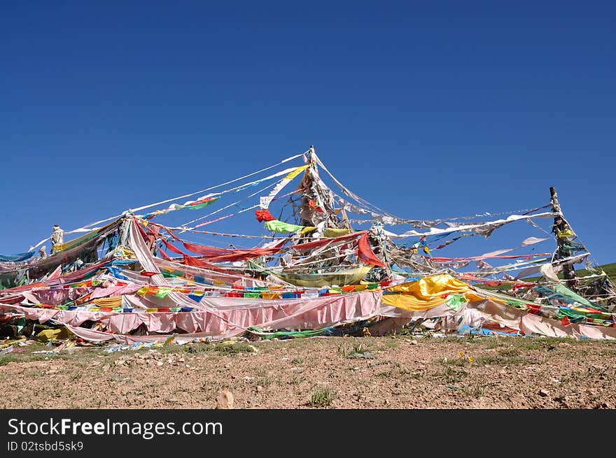 View of Prayer flags in  Tibet