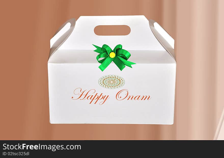 Decorated gift box with beautiful green bow. Decorated gift box with beautiful green bow.