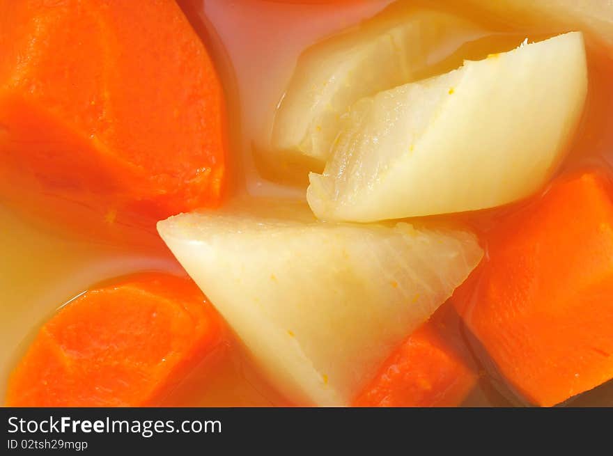 Closeup of soup ingredients