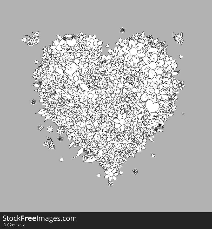 Floral heart shape design, vector illustration