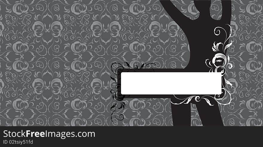 Woman silhouette on wall, floral frame with place for your text